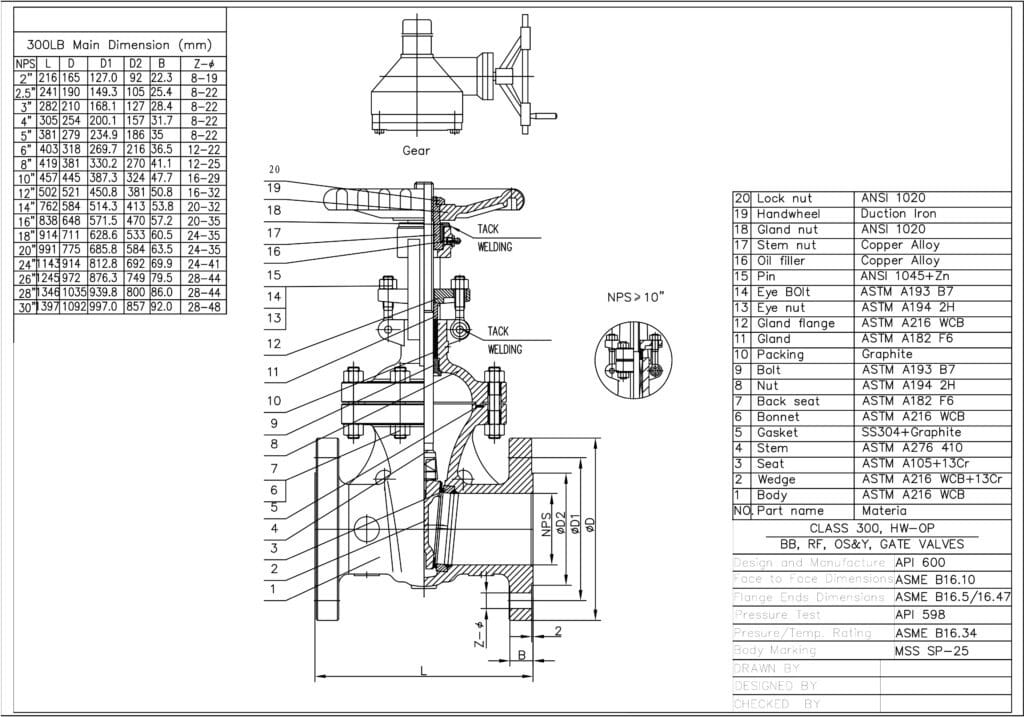 gate valve drawing 300lb