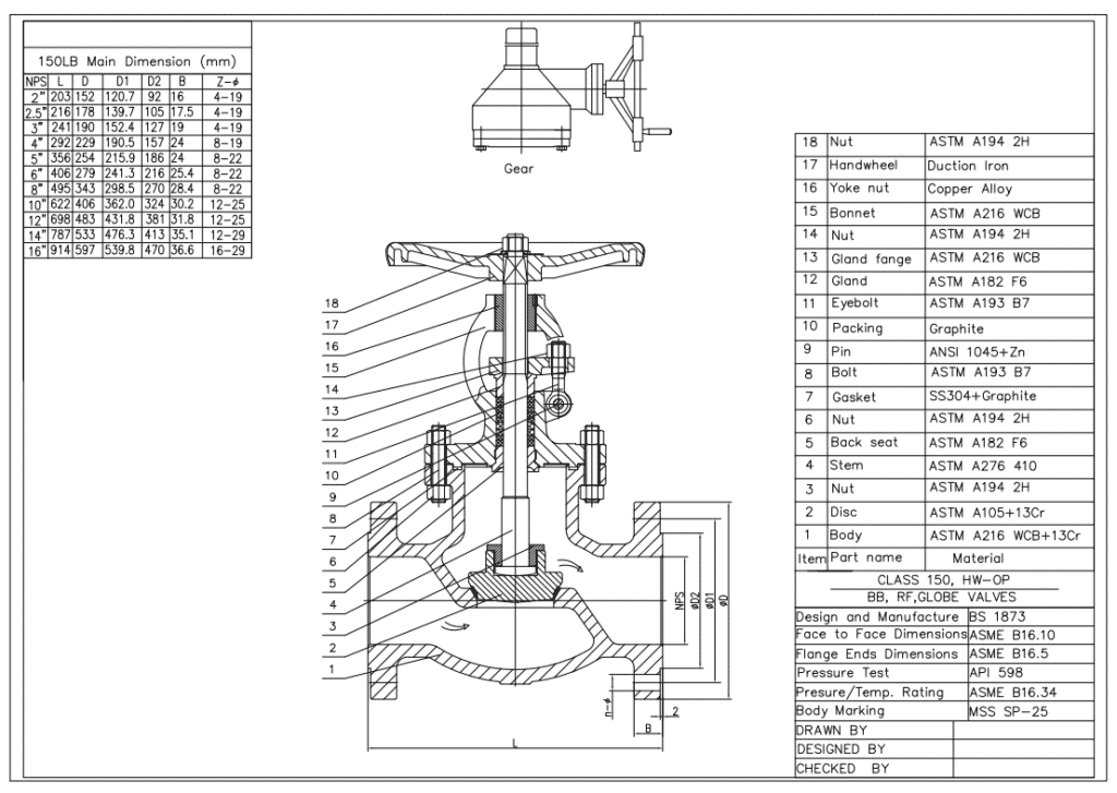globe valve drawing 150lb
