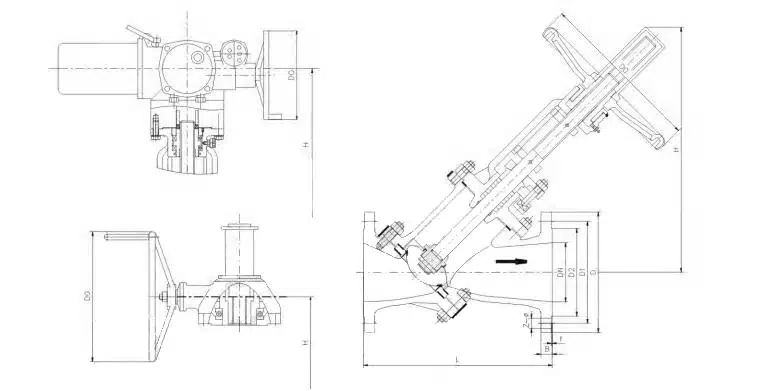 angle slurry valve class150lb dimension