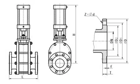 pneumatic ceramic double disc gate valve drawing