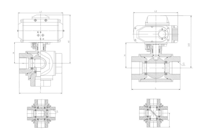 4 way 5 way ball valve dimensions