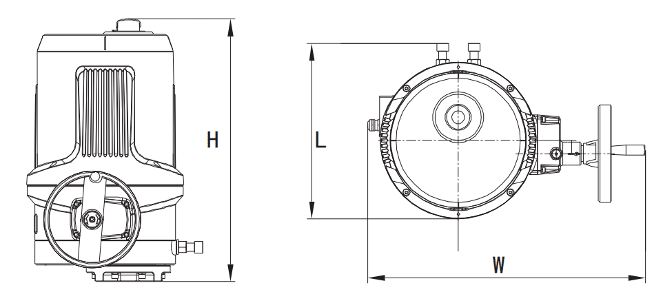 spring return electric actuator dimension