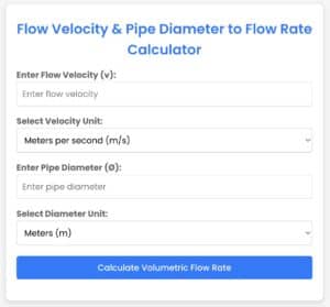 flow velocity & pipe diameter to volumetric flow rate calculator