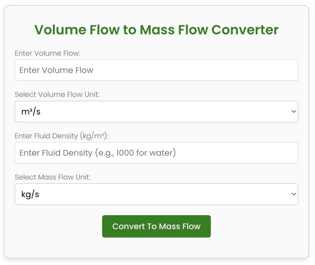 volume flow to mass flow converter