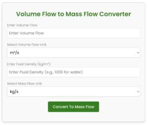 volume flow to mass flow converter