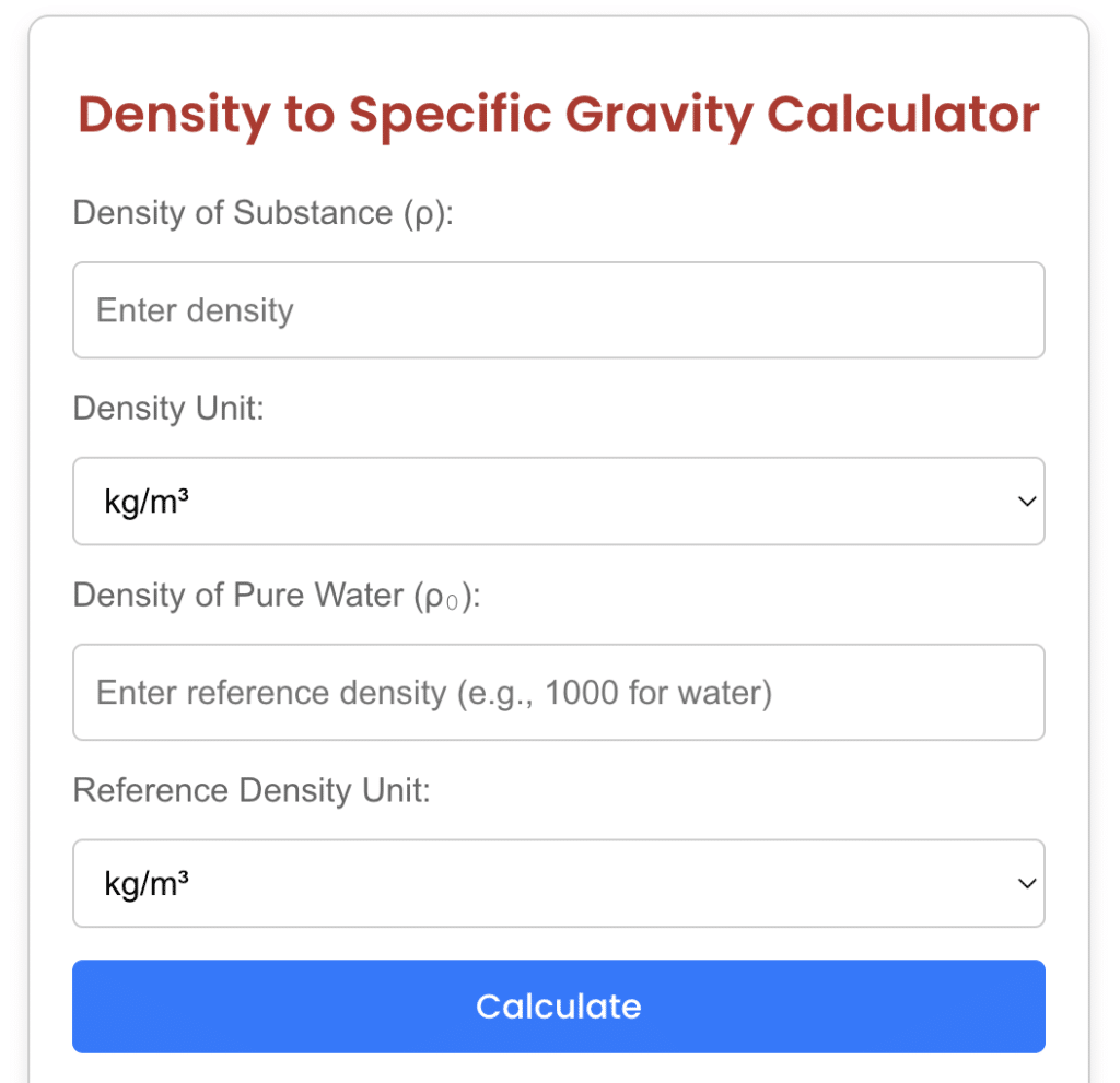 density to specific gravity calculator