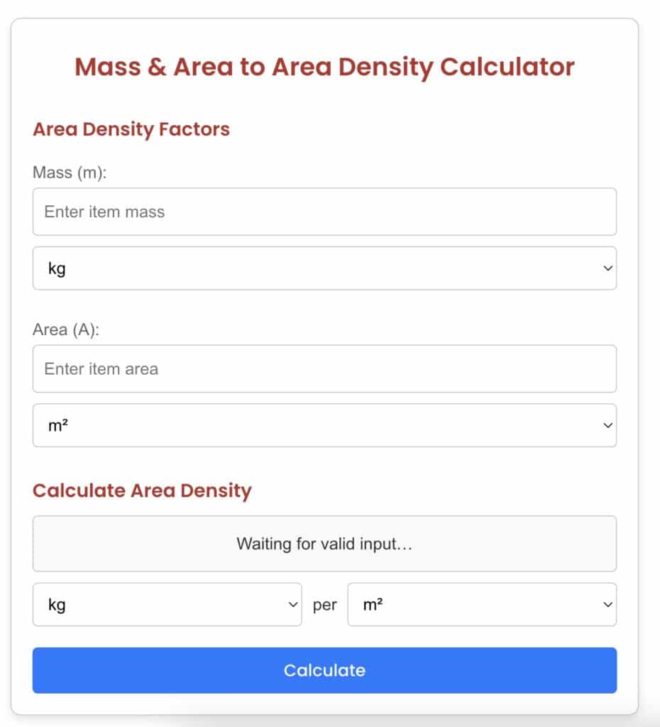 mass and area to area density calcu