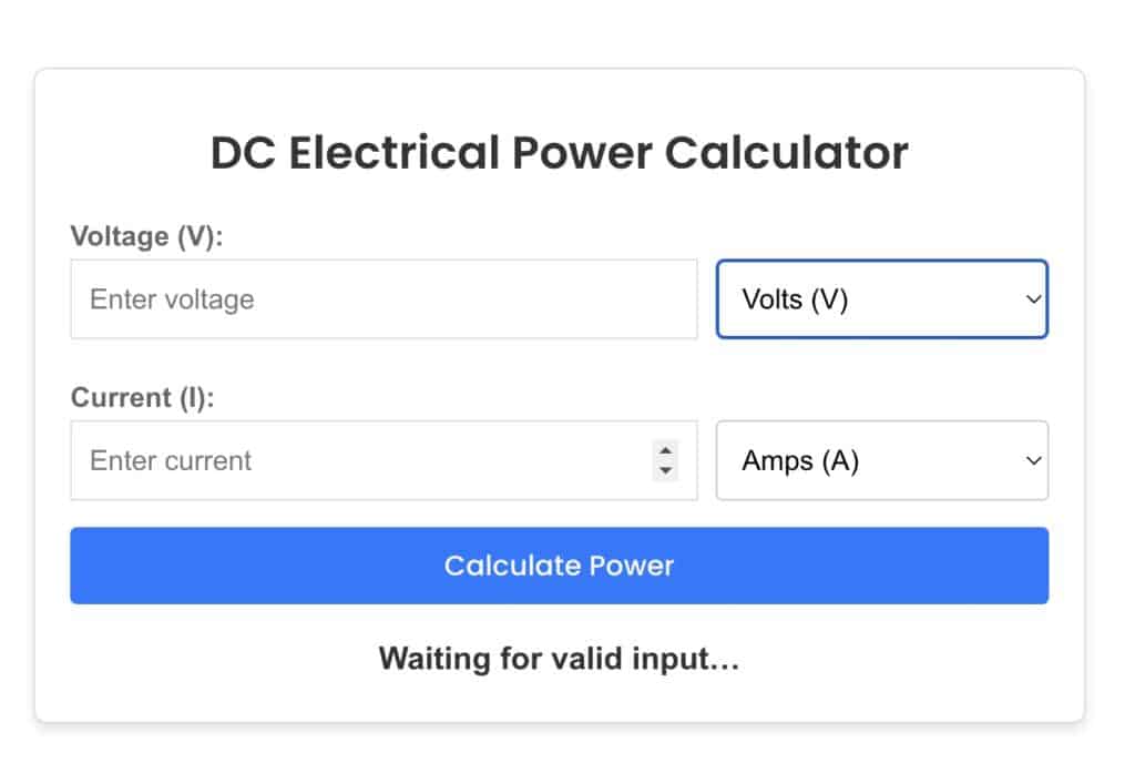 voltage and current to dc power calculator